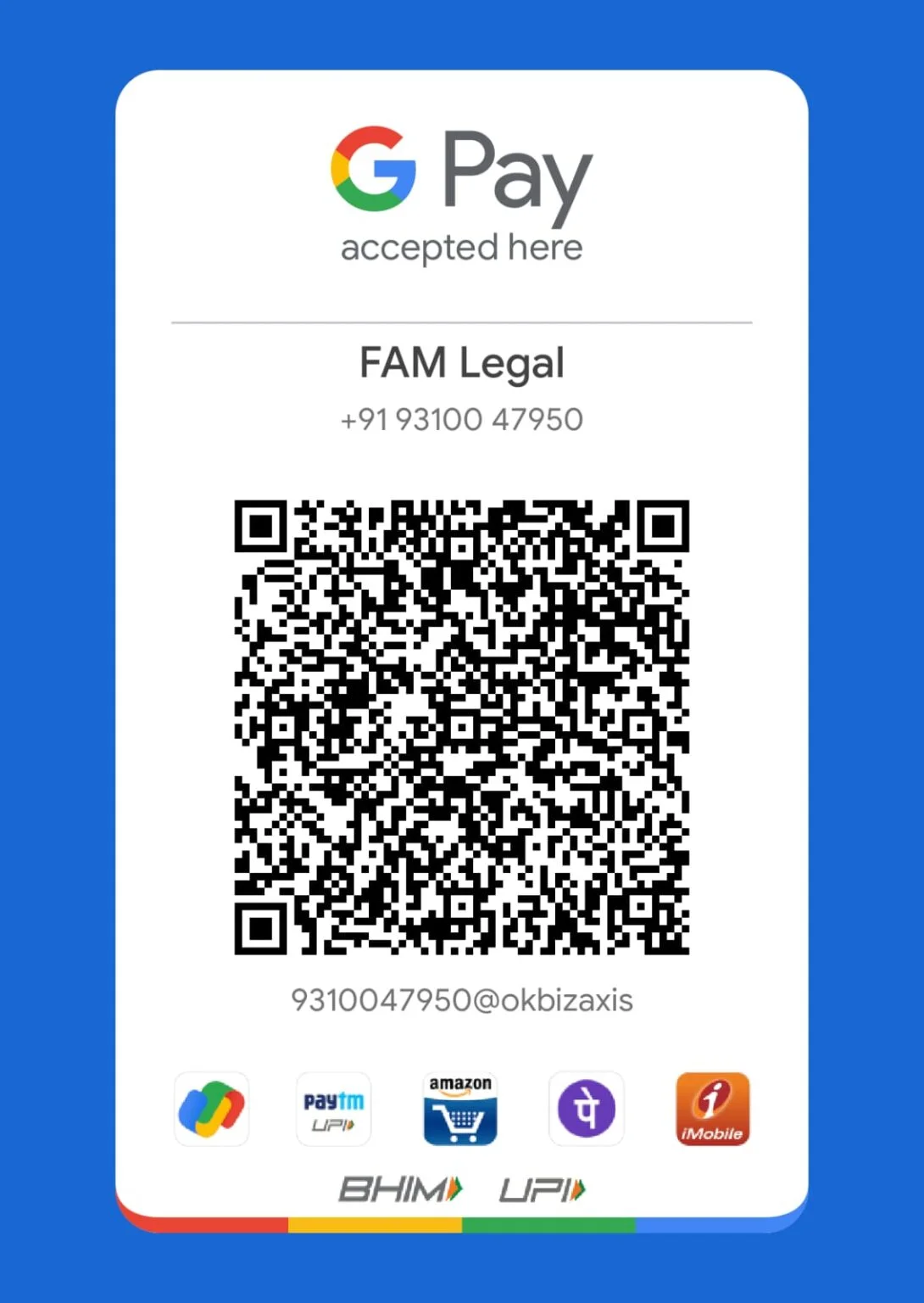 FAM Legal UPI GPay payment