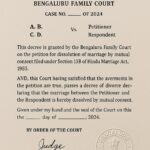 An image depicting mutual divorce decree from Bangalore Family Court