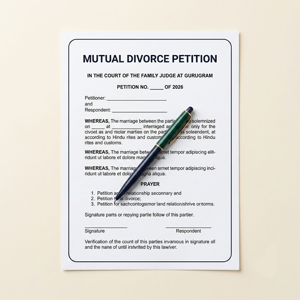 Lawyer drafting mutual divorce petition document