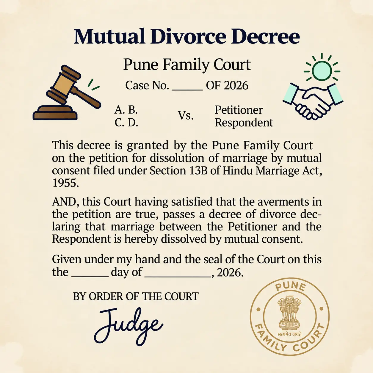 Mutual divorce decree issued after final hearing in Pune Family Court